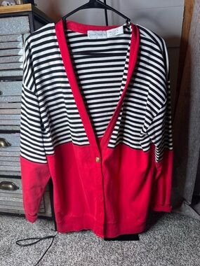 Robert Scott Red & Black Striped V-Neck Cardigan